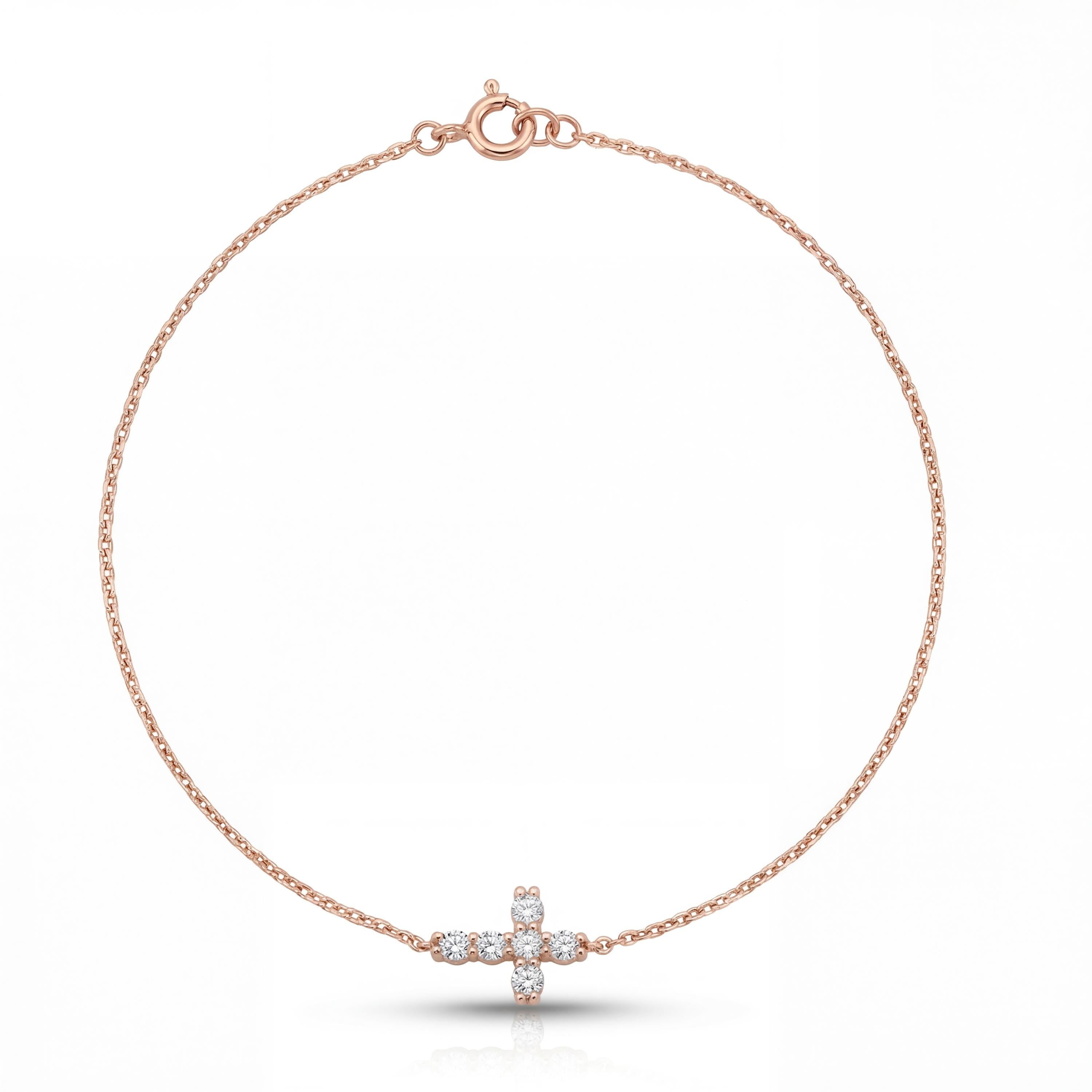 14K Solid Gold Cross Bracelet, Minimal Christian, Luxury Faith Bracelet, Dainty Religious Jewelry