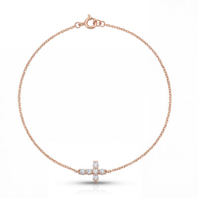 14K Solid Gold Cross Bracelet, Minimal Christian, Luxury Faith Bracelet, Dainty Religious Jewelry