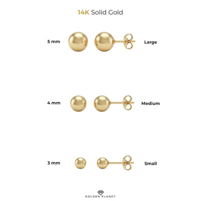 14K Solid Gold Ball Stud Earrings, Minimal Sphere Studs - Dainty Everyday Fine Jewelry Classic
