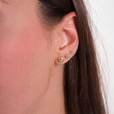 14K Solid Gold Ball Stud Earrings, Minimal Sphere Studs - Dainty Everyday Fine Jewelry Classic
