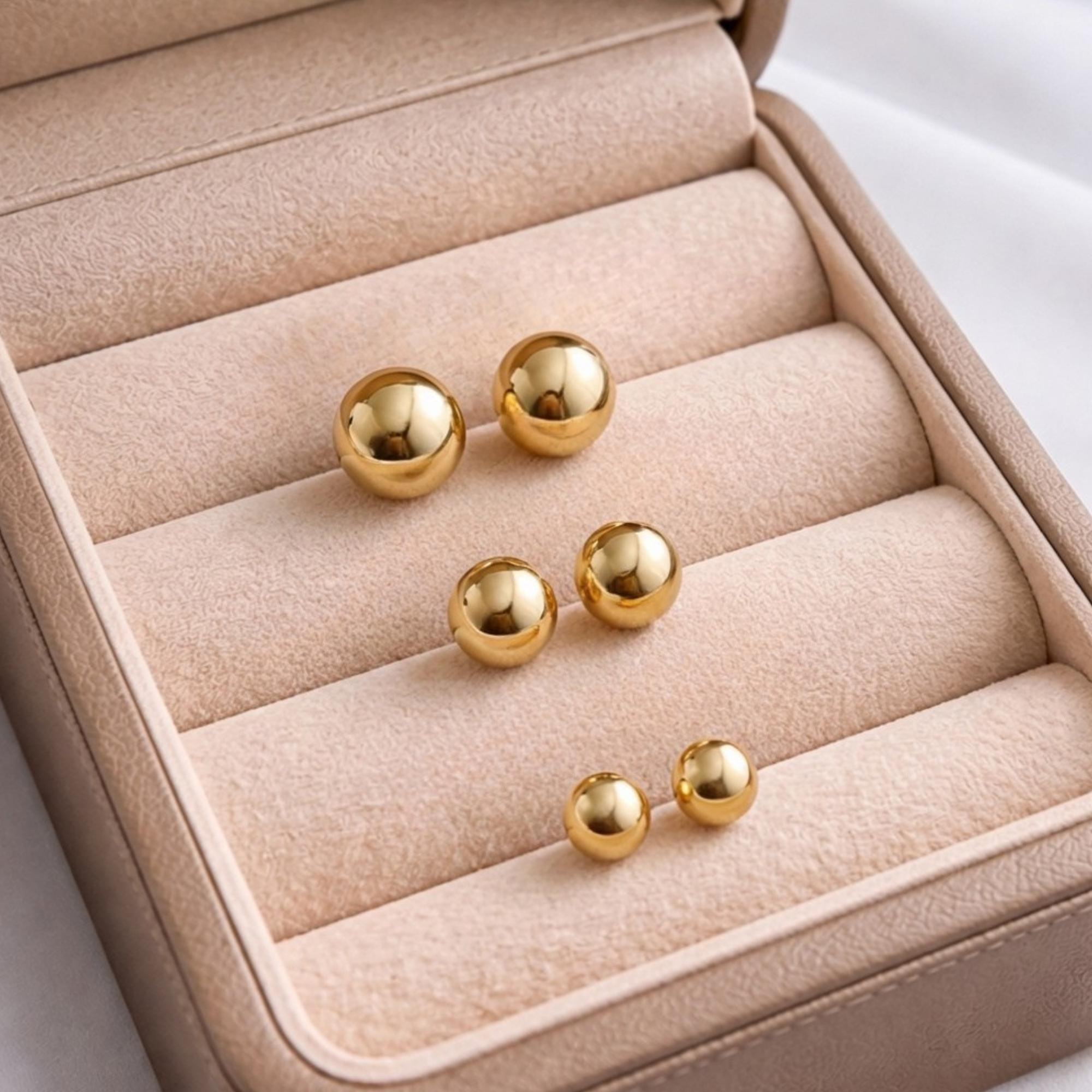14K Solid Gold Ball Stud Earrings, Minimal Sphere Studs - Dainty Everyday Fine Jewelry Classic
