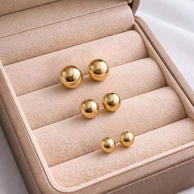 14K Solid Gold Ball Stud Earrings, Minimal Sphere Studs - Dainty Everyday Fine Jewelry Classic