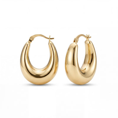 14K Solid Gold Chunky Hoop Earrings, Bold Dome Hoops - Thick Minimal Statement Fine Jewelry
