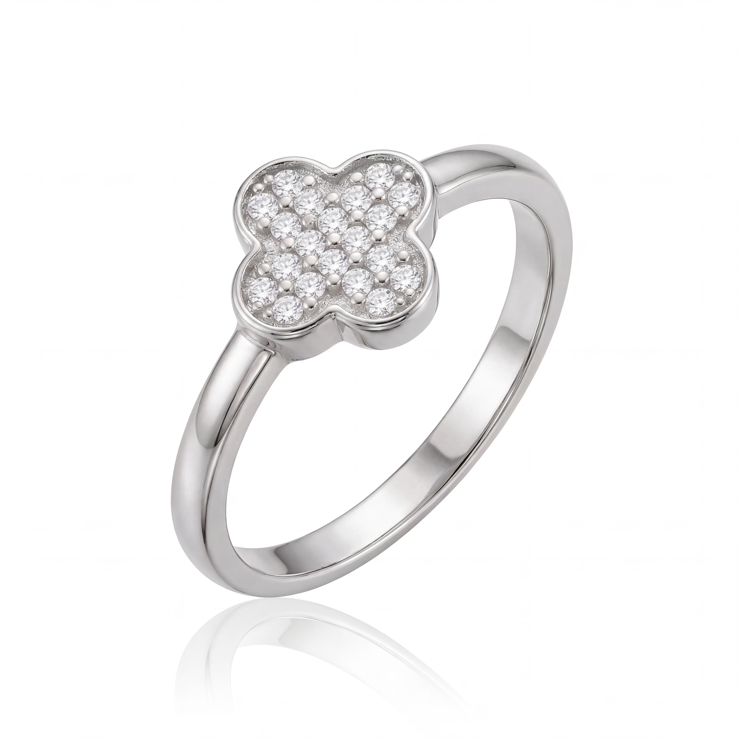 14K Solid Gold Clover Ring, Cubic Zirconia Cluster, Minimal Flower Jewelry, Dainty Everyday