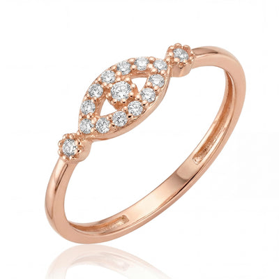 14k Gold Evil Eye Ring Dainty Minimal Oval CZ Stackable Thin Band Jewelry