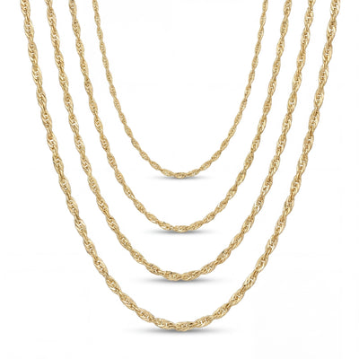 14K Solid Gold Singapore Chain Necklace, Twisted Rope, Minimal Elegant Layering Jewelry