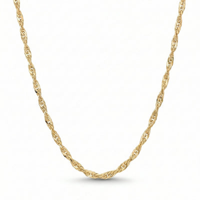 14K Solid Gold Singapore Chain Necklace, Twisted Rope, Minimal Elegant Layering Jewelry