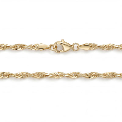 14K Solid Gold Singapore Chain Necklace, Twisted Rope, Minimal Elegant Layering Jewelry
