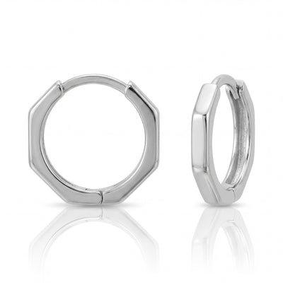 14K Solid Gold Hexagon Hoop Earrings, Minimal Clicker Huggie, Geometric Small - Men & Women, Unisex