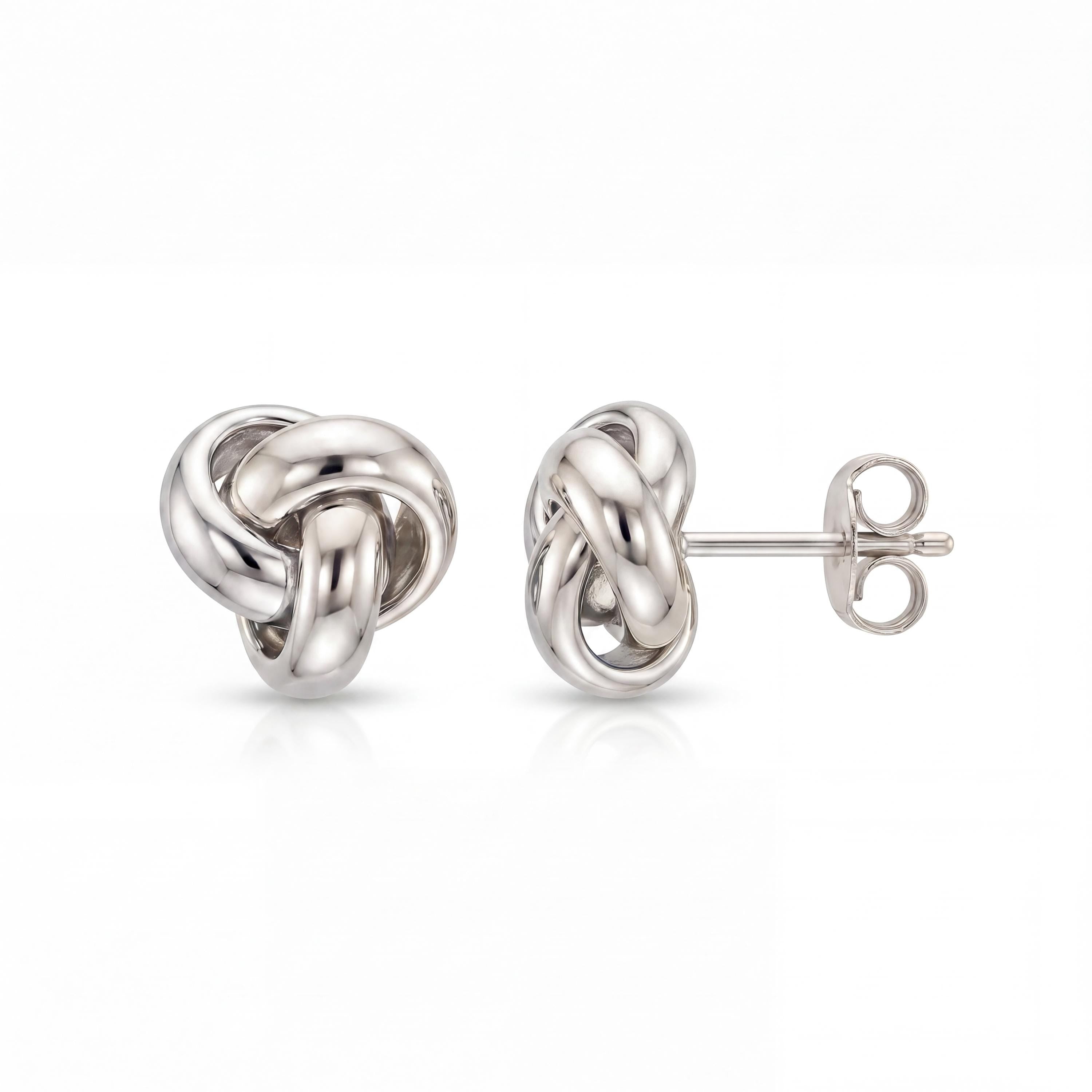 14K Solid Gold Two Tone Knot Stud Earrings - Minimalist Timeless Elegant Fine Jewelry
