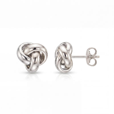 14K Solid Gold Two Tone Knot Stud Earrings - Minimalist Timeless Elegant Fine Jewelry