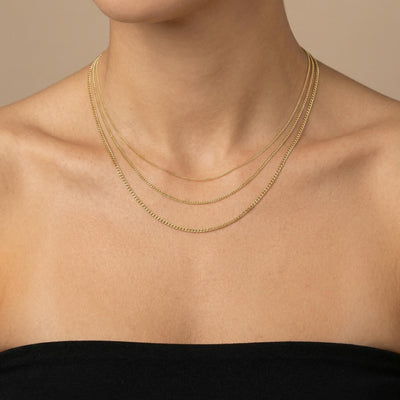 14K Solid Gold Curb Chain Necklace, Gourmet Link Chain - Minimal Dainty Fine Jewelry Layering
