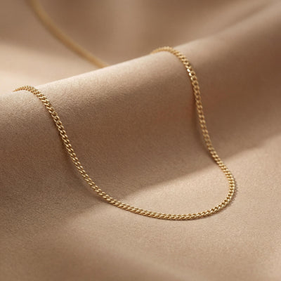 14K Solid Gold Curb Chain Necklace, Gourmet Link Chain - Minimal Dainty Fine Jewelry Layering