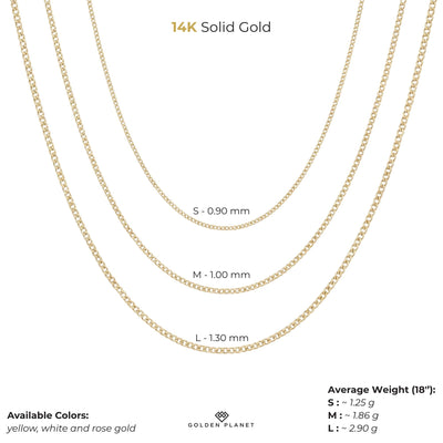 14K Solid Gold Curb Chain Necklace, Gourmet Link Chain - Minimal Dainty Fine Jewelry Layering
