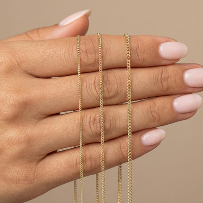 14K Solid Gold Curb Chain Necklace, Gourmet Link Chain - Minimal Dainty Fine Jewelry Layering