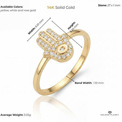 14K Gold Hamsa Ring Diamond Evil Eye Minimal Dainty Jewelry Gift For Her