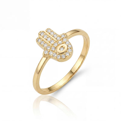 14K Gold Hamsa Ring Diamond Evil Eye Minimal Dainty Jewelry Gift For Her