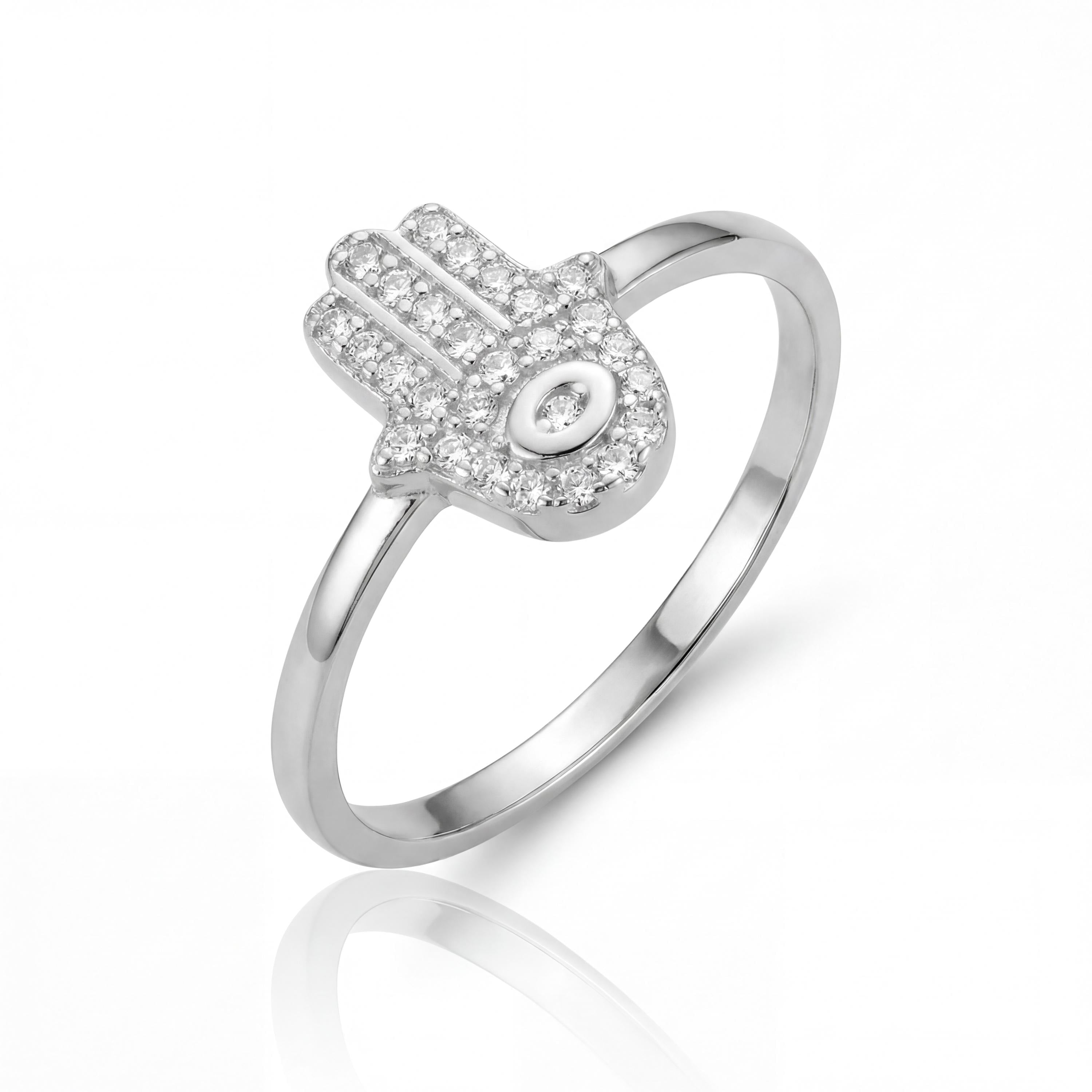 14K Gold Hamsa Ring Diamond Evil Eye Minimal Dainty Jewelry Gift For Her