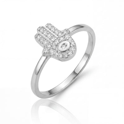 14K Gold Hamsa Ring Diamond Evil Eye Minimal Dainty Jewelry Gift For Her