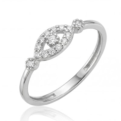 14k Gold Evil Eye Ring Dainty Minimal Oval CZ Stackable Thin Band Jewelry