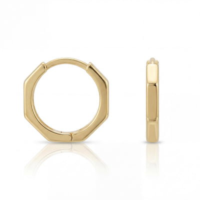 14K Solid Gold Hexagon Hoop Earrings, Minimal Clicker Huggie, Geometric Small - Men & Women, Unisex