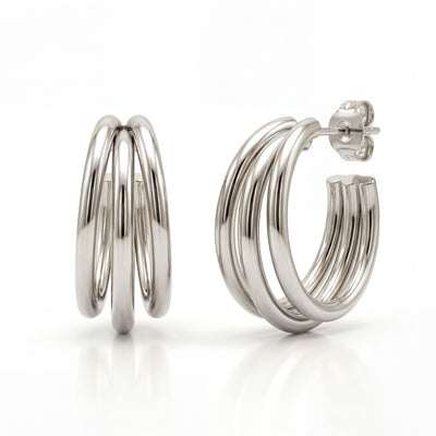 14K Gold Triple Hoop Earrings, Chunky Hoops, Minimalist Statement, Modern Luxury Jewelry