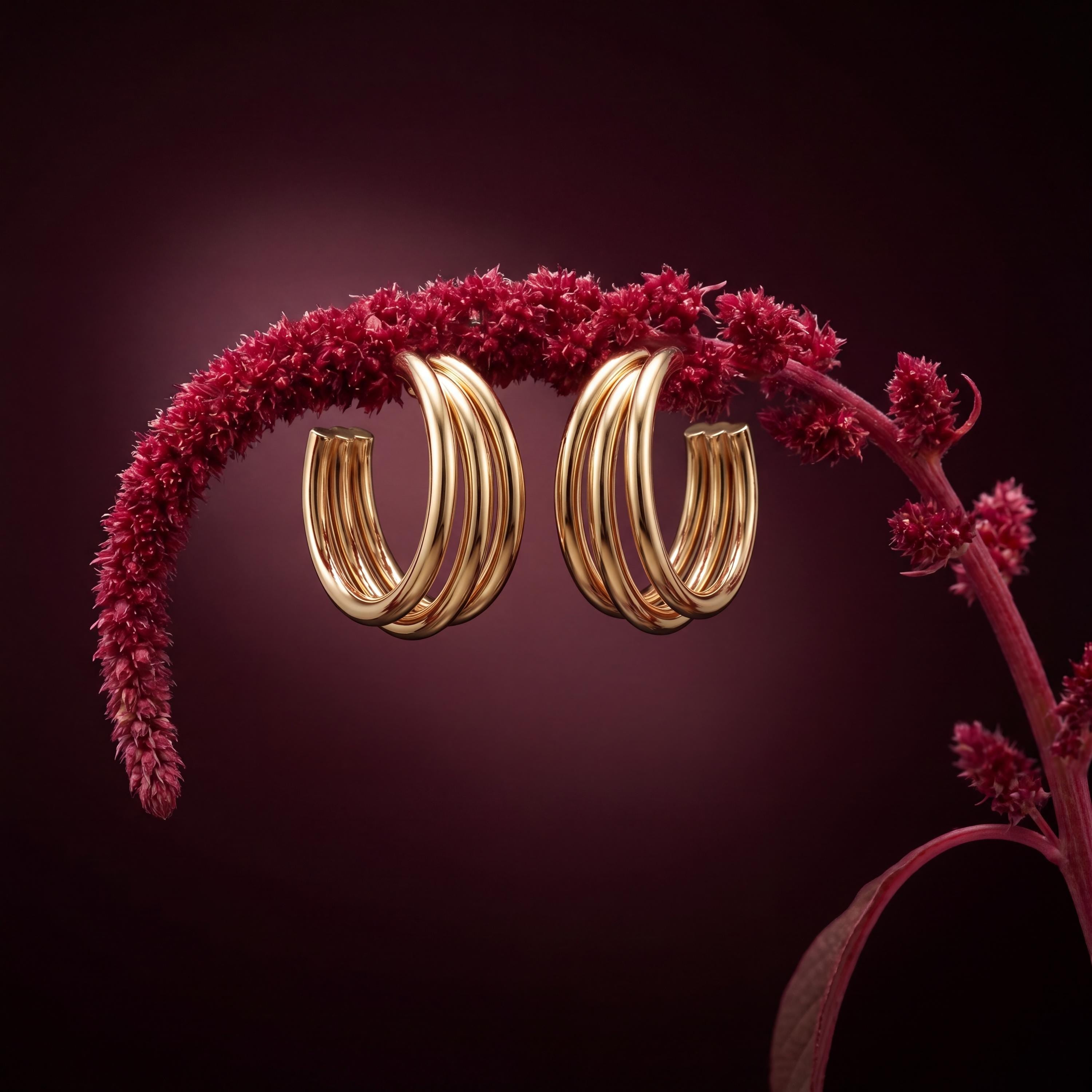 14K Gold Triple Hoop Earrings, Chunky Hoops, Minimalist Statement, Modern Luxury Jewelry