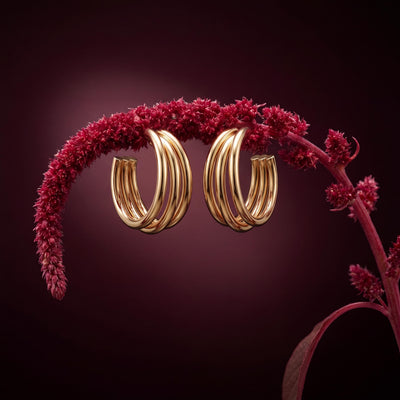 14K Gold Triple Hoop Earrings, Chunky Hoops, Minimalist Statement, Modern Luxury Jewelry