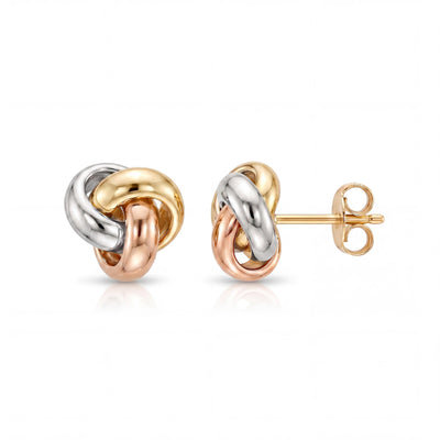 14K Solid Gold Two Tone Knot Stud Earrings - Minimalist Timeless Elegant Fine Jewelry