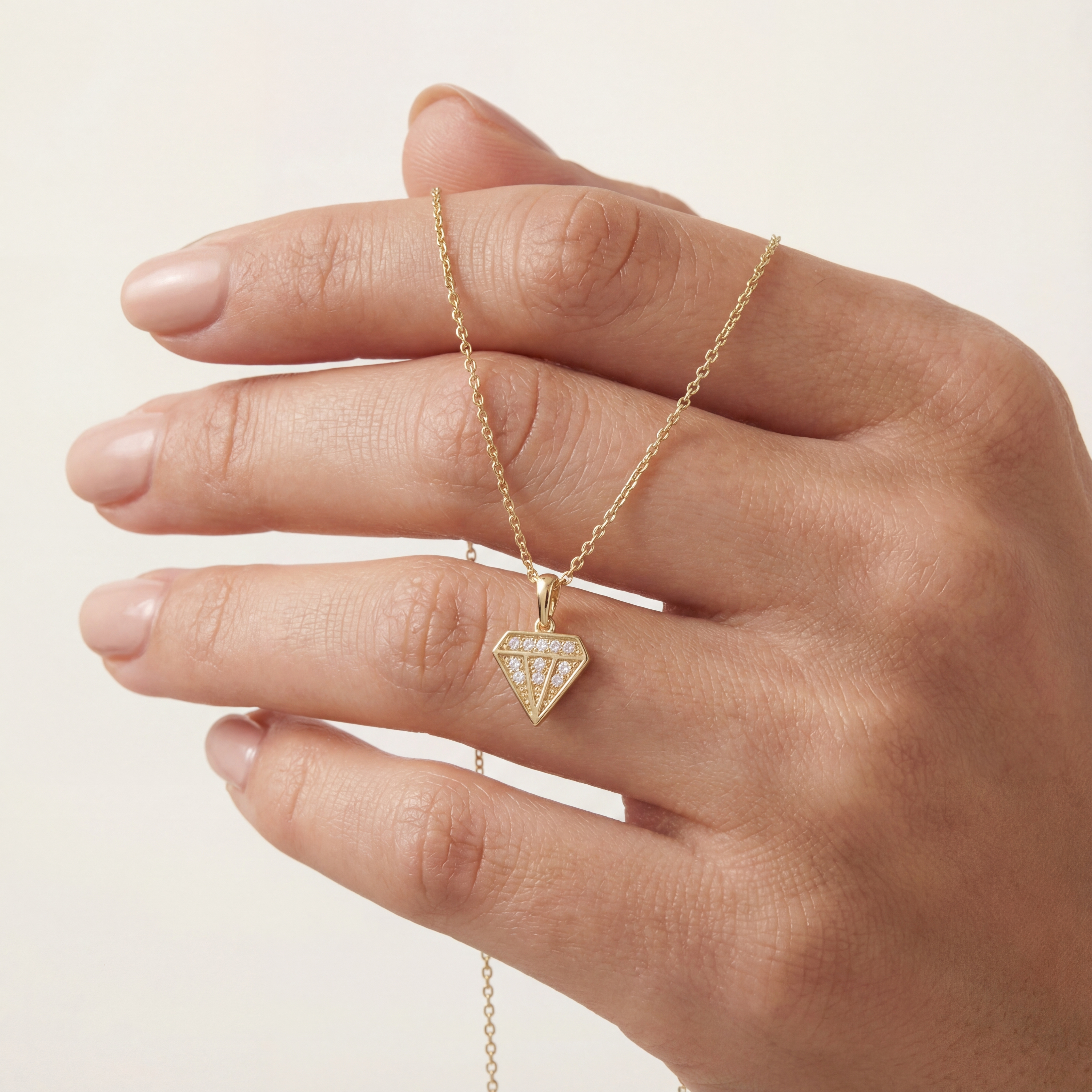 14K Solid Diamond Silhouette Pendant Necklace, Handmade Real Gold Necklace, Dainty Minimal Jewelry