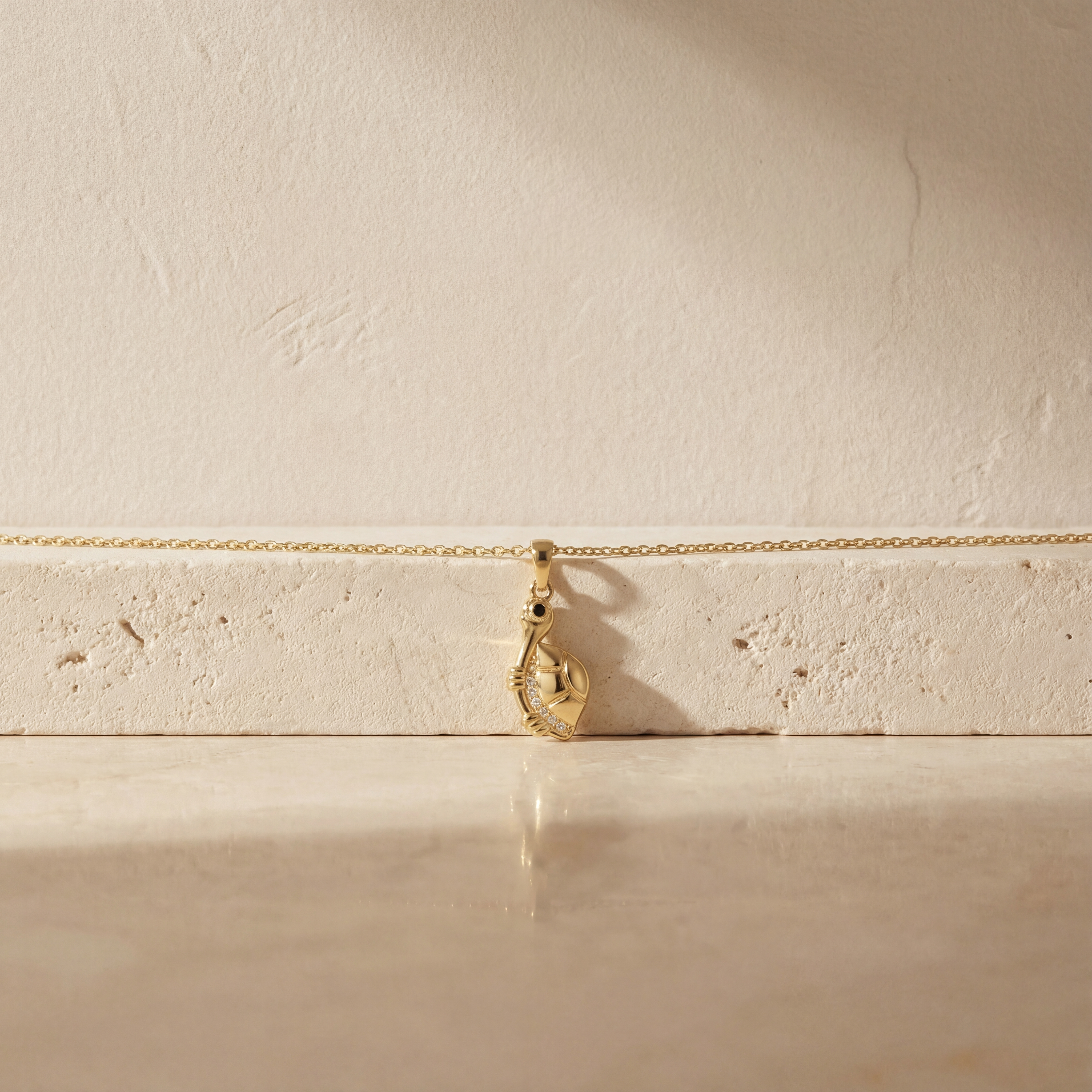 14K Solid Gold Turtle Tortoise Pendant Necklace, Handmade Real Gold, Dainty Minimal Jewelry