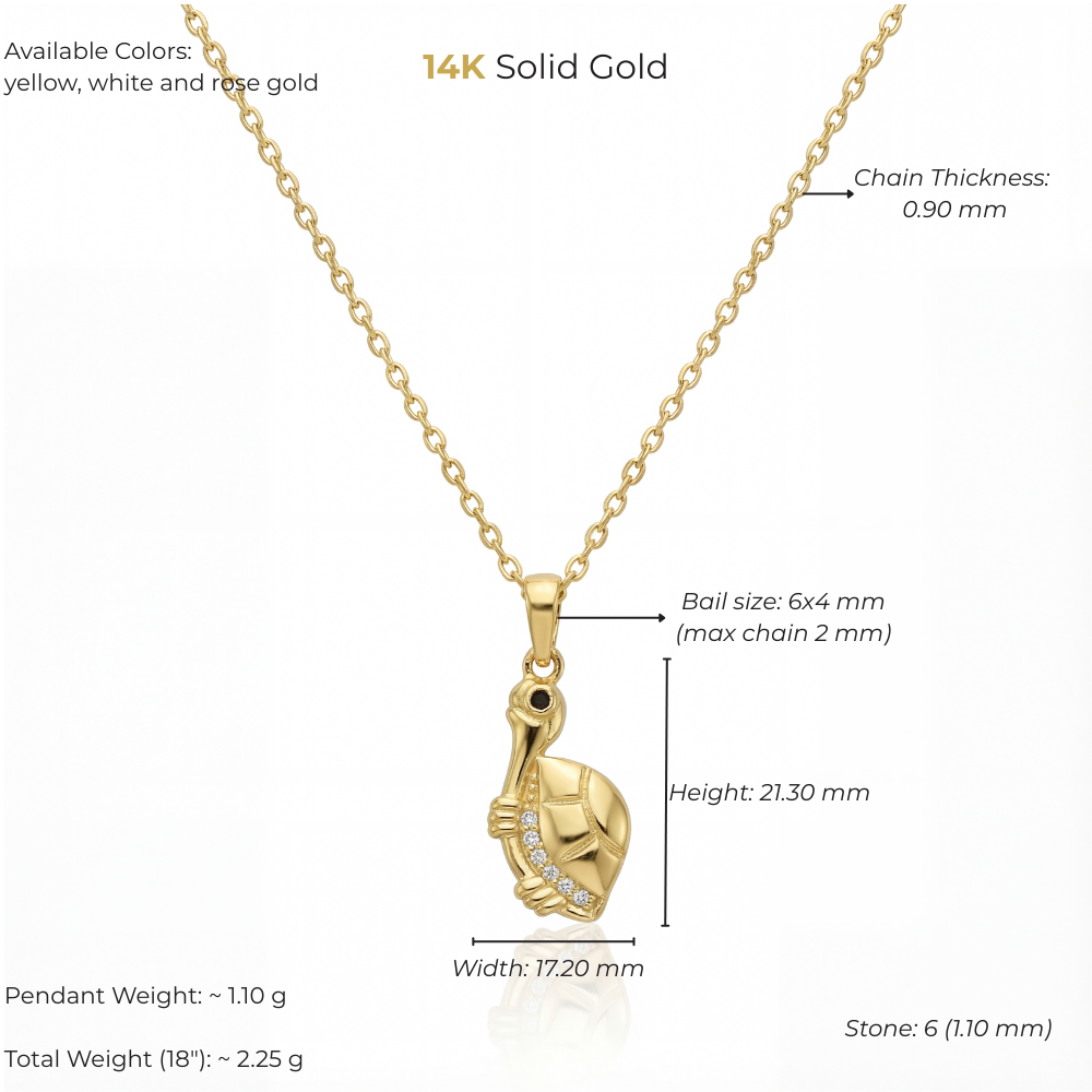 14K Solid Gold Turtle Tortoise Pendant Necklace, Handmade Real Gold, Dainty Minimal Jewelry