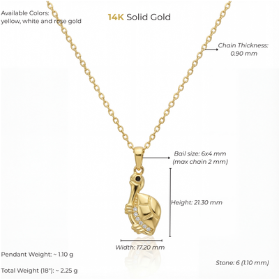 14K Solid Gold Turtle Tortoise Pendant Necklace, Handmade Real Gold, Dainty Minimal Jewelry