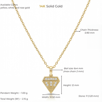 14K Solid Diamond Silhouette Pendant Necklace, Handmade Real Gold Necklace, Dainty Minimal Jewelry