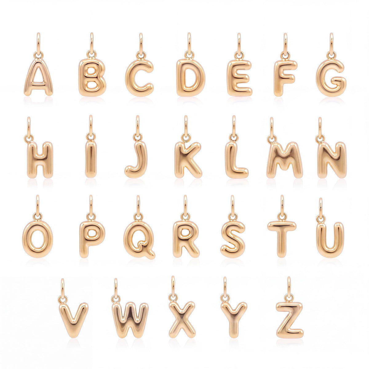 14K gold letter necklace, A to Z letter chart