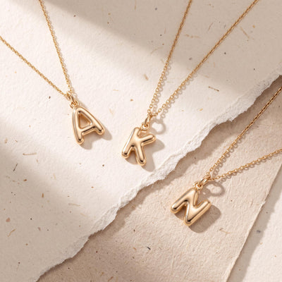 14K gold letter necklace, styled view