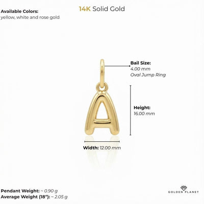 14K gold letter size and weight guide, size and weight guide