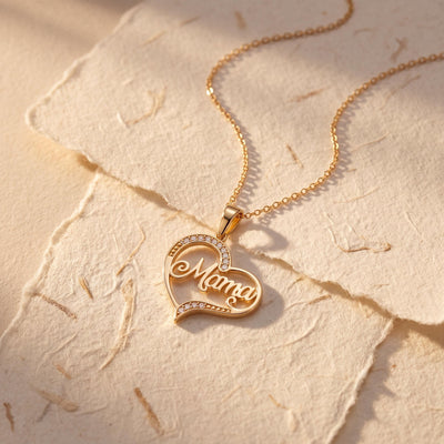 14K gold mama necklace, styled view
