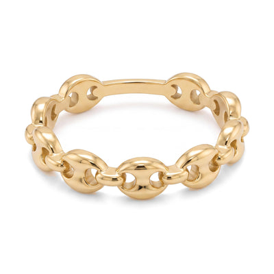 14K yellow gold mariner link ring front view on white background