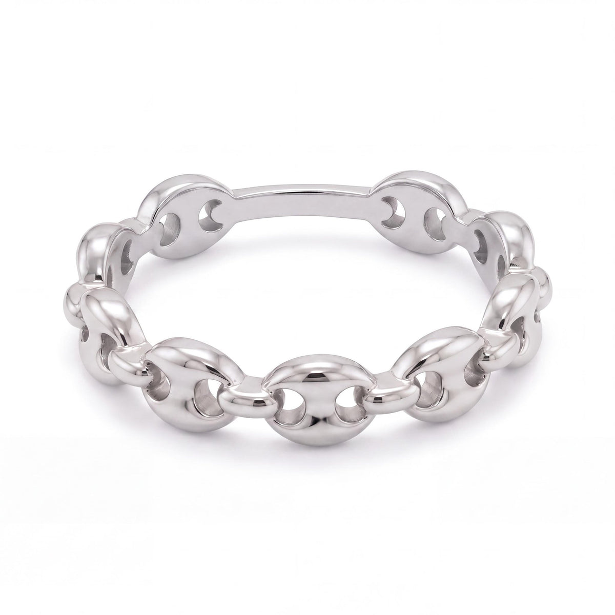 14K white gold mariner link ring front view on white background