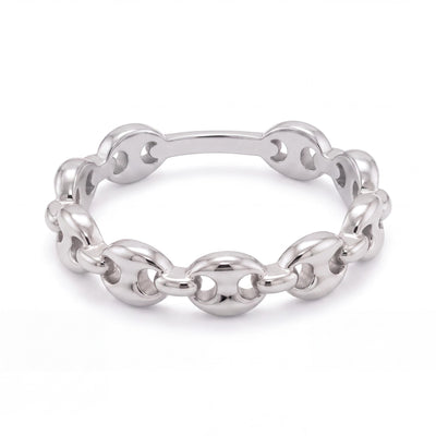 14K white gold mariner link ring front view on white background