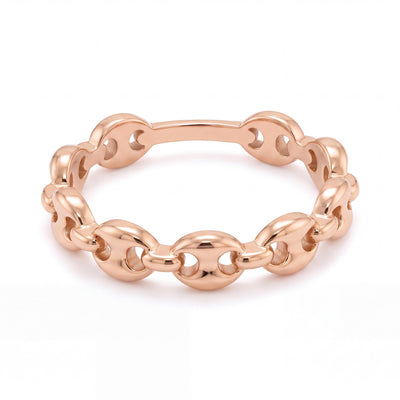 14K rose gold mariner link ring front view on white background