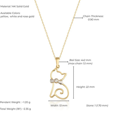 Gold cat-shaped pendant with chain details on a white background