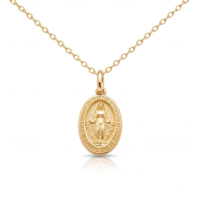 14K gold miraculous medal necklace, product photo