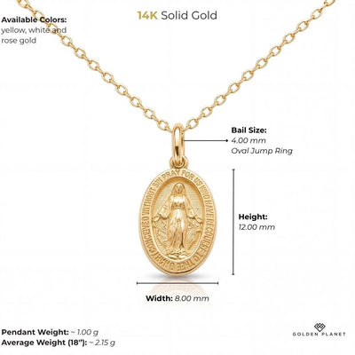 14K gold miraculous medal size and weight guide, size and weight guide