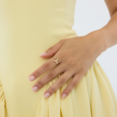 14K gold moon and star ring, styled view
