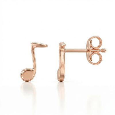 14K gold music note stud earrings, product photo
