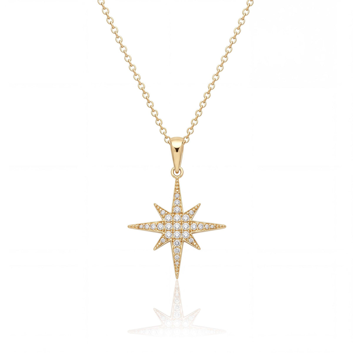 14K gold north star necklace, product photo