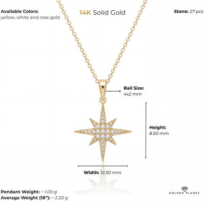 14K gold north star size and weight guide, size and weight guide