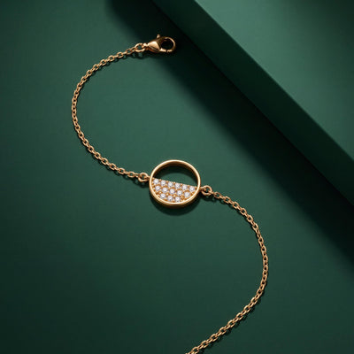 14K gold open circle bracelet, styled view